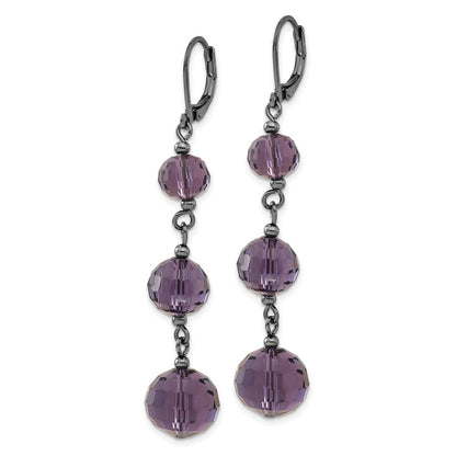 Fashion 1928 Jewelry Black-Plated Graduated Smokey Purple Faceted Glass Beads Dangle Leverback Earrings