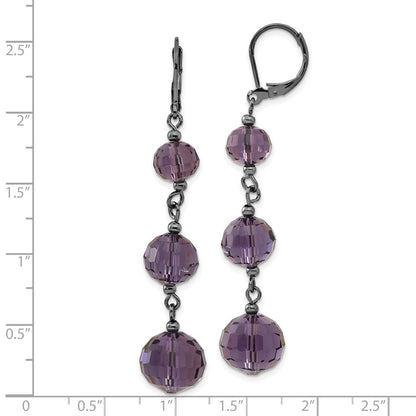 Fashion 1928 Jewelry Black-Plated Graduated Smokey Purple Faceted Glass Beads Dangle Leverback Earrings