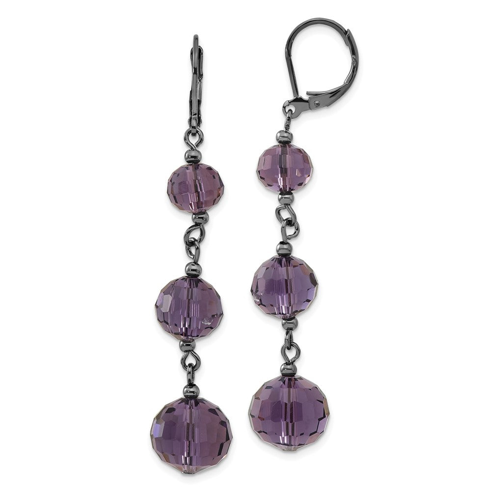 Fashion 1928 Jewelry Black-Plated Graduated Smokey Purple Faceted Glass Beads Dangle Leverback Earrings