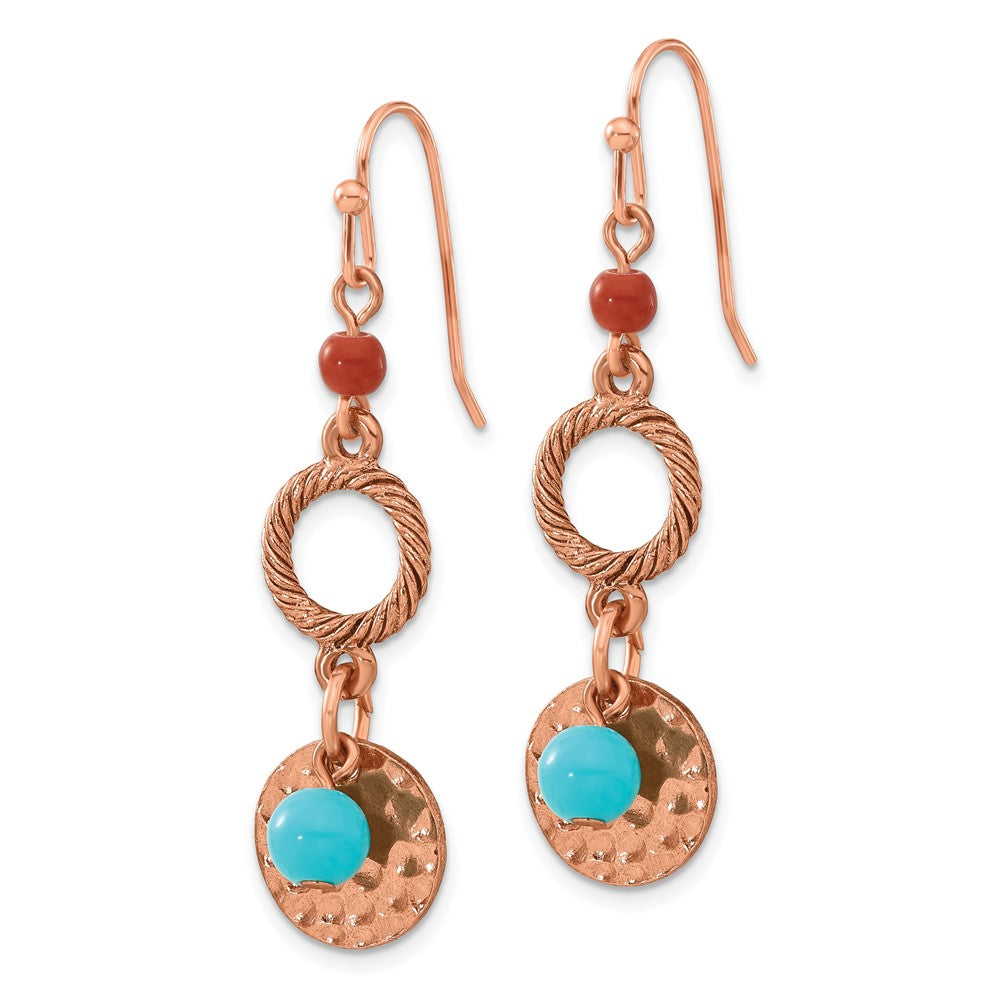 Fashion 1928 Jewelry Copper-Tone Textured And Hammered Aqua Brown Acrylic Beads Dangle Earrings