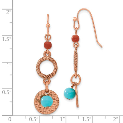 Fashion 1928 Jewelry Copper-Tone Textured And Hammered Aqua Brown Acrylic Beads Dangle Earrings
