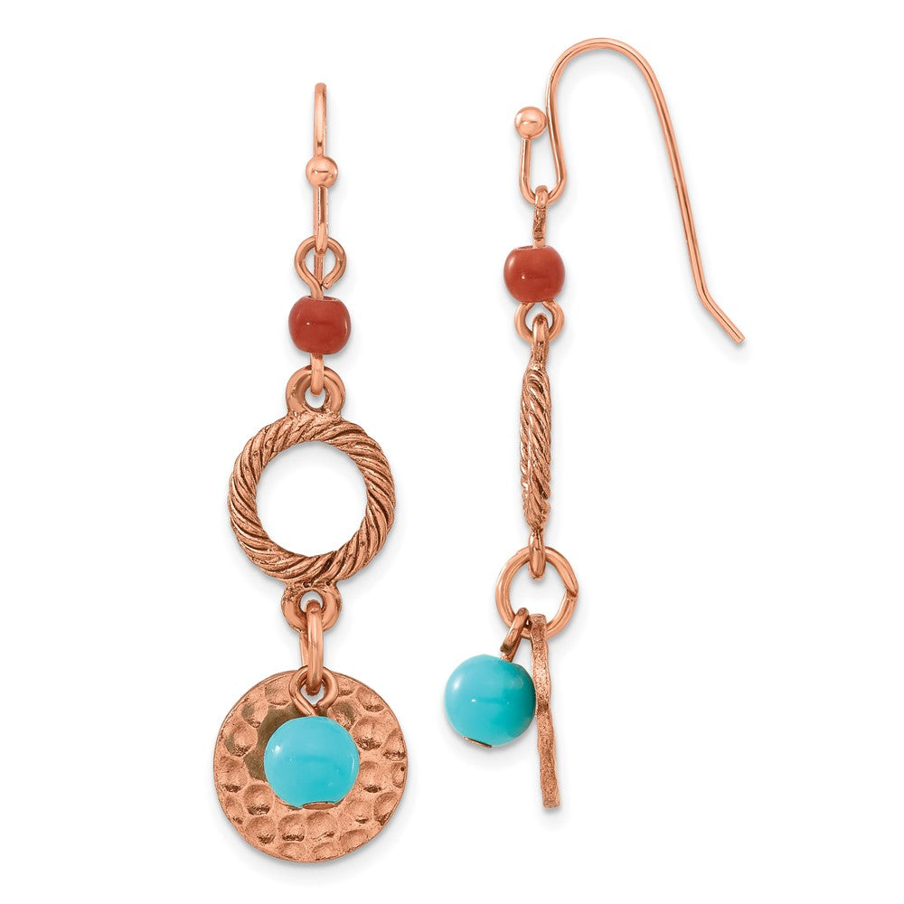 Fashion 1928 Jewelry Copper-Tone Textured And Hammered Aqua Brown Acrylic Beads Dangle Earrings