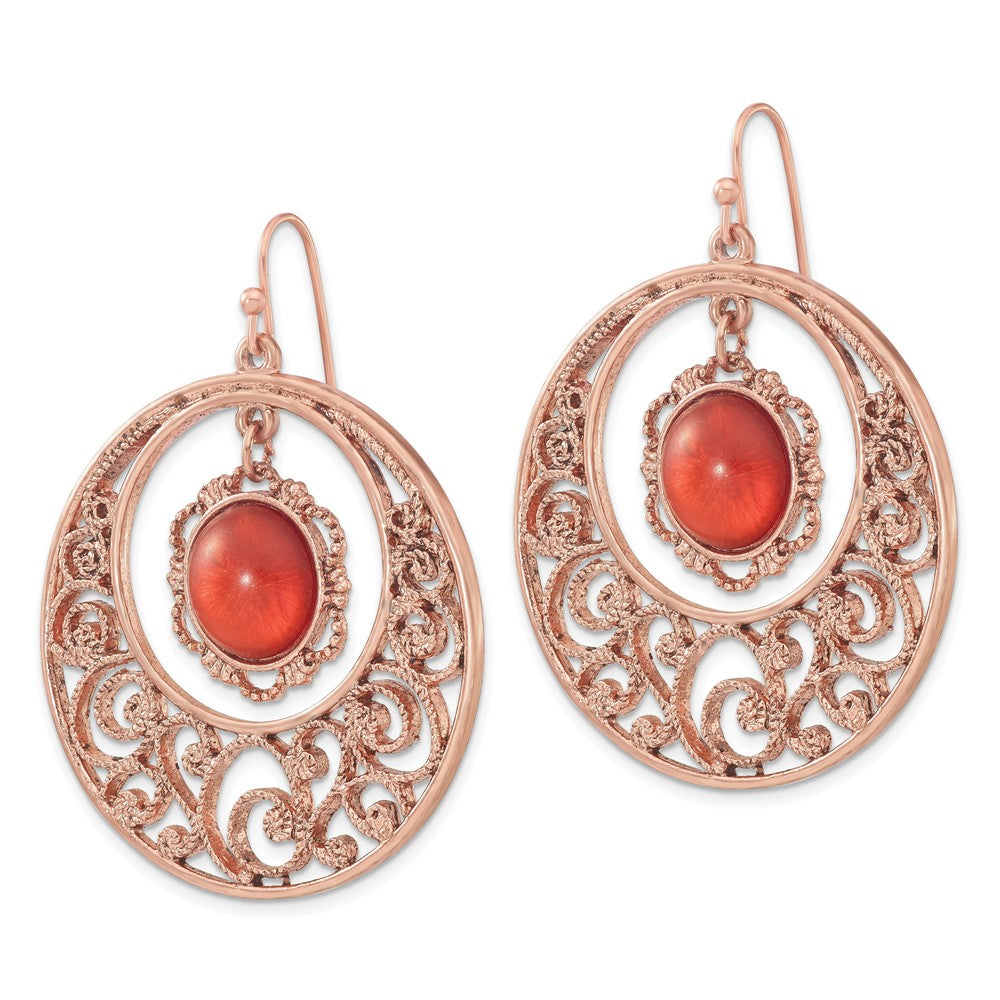 Fashion 1928 Jewelry Copper-Tone Filigree Circle With Sienna Crystal Dangle Earrings