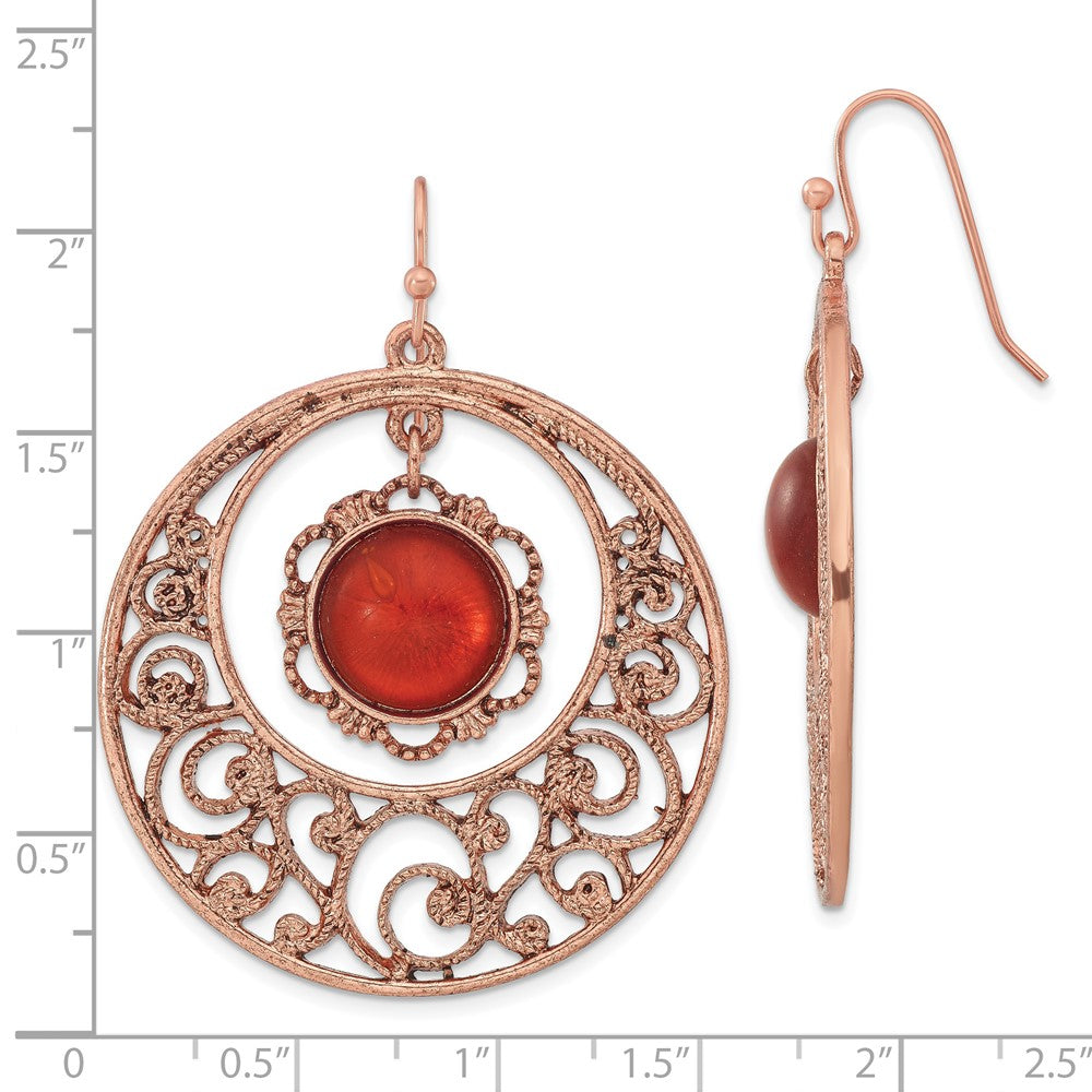 Fashion 1928 Jewelry Copper-Tone Filigree Circle With Sienna Crystal Dangle Earrings