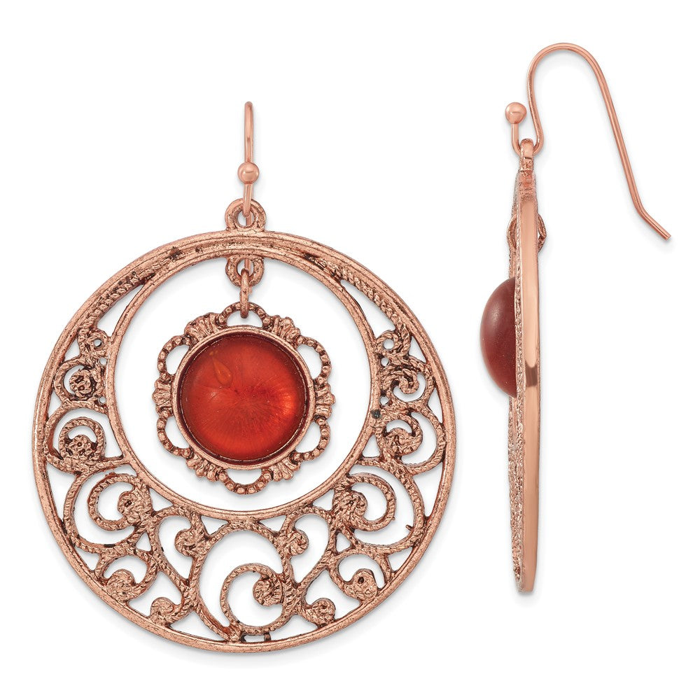 Fashion 1928 Jewelry Copper-Tone Filigree Circle With Sienna Crystal Dangle Earrings