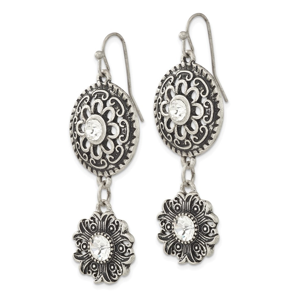 Fashion 1928 Jewelry Silver-Tone Sunburst With Clear Glass Centers Floral Dangle Earrings