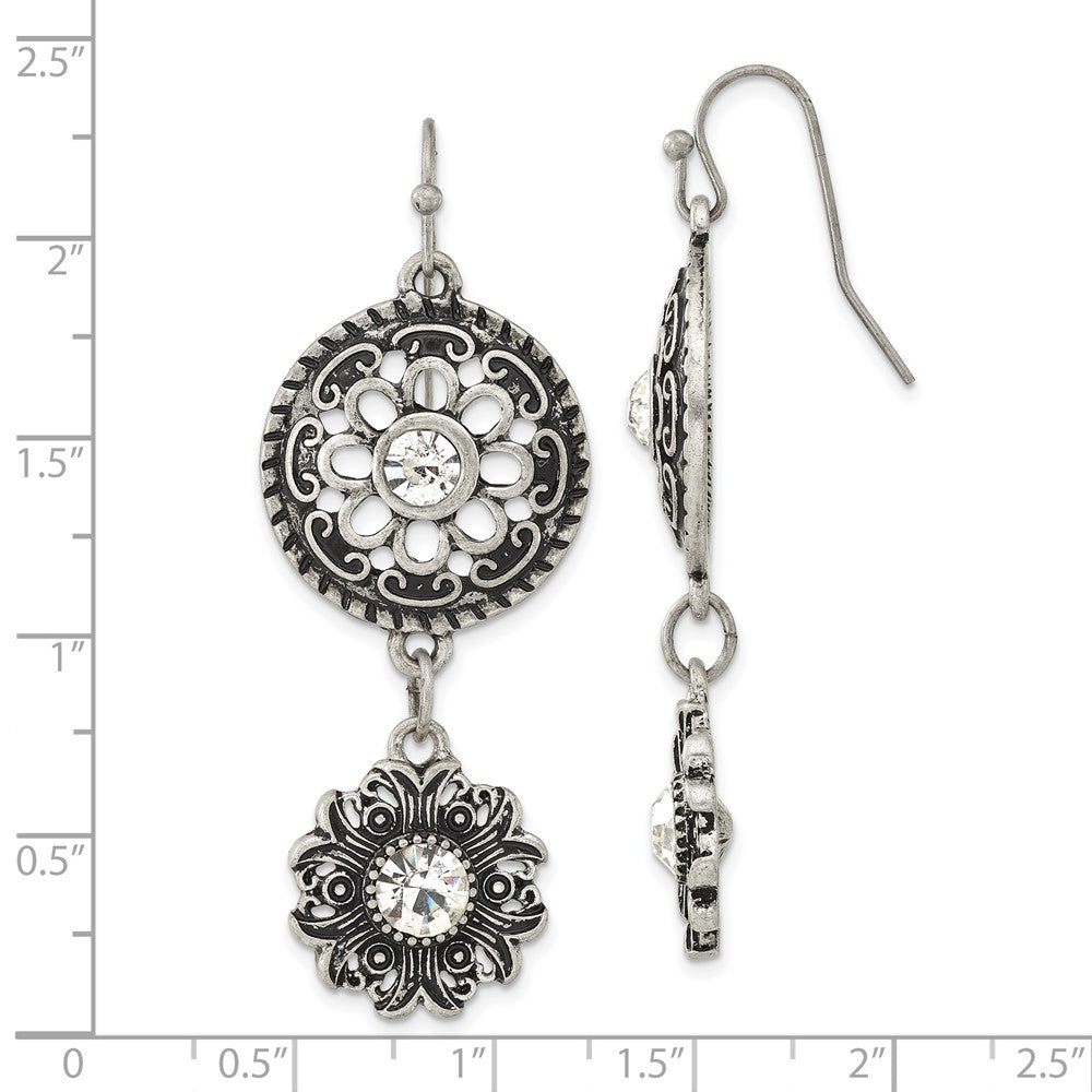 Fashion 1928 Jewelry Silver-Tone Sunburst With Clear Glass Centers Floral Dangle Earrings