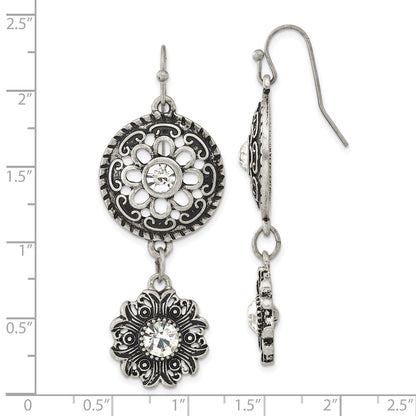 Fashion 1928 Jewelry Silver-Tone Sunburst With Clear Glass Centers Floral Dangle Earrings