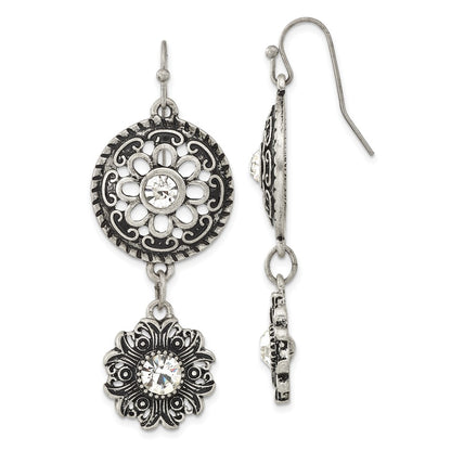 Fashion 1928 Jewelry Silver-Tone Sunburst With Clear Glass Centers Floral Dangle Earrings