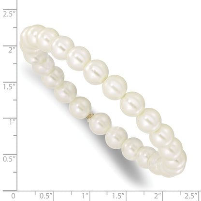 7 Inch 1928 Jewelry 8mm Ivory Imitation Pearl Stretch Bracelet