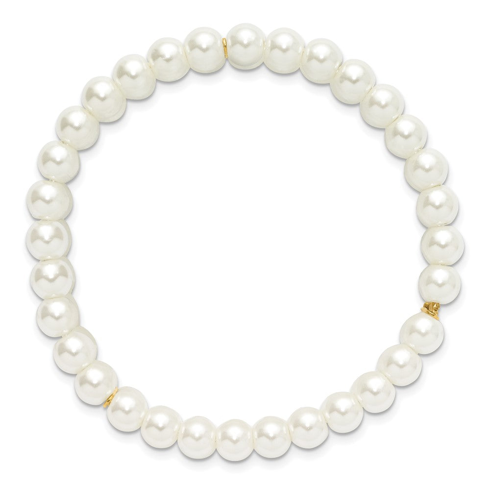 7 Inch 1928 Jewelry Gold-Tone 6mm Ivory Cultura Imitation Pearl 3 Row Stretch Bracelet
