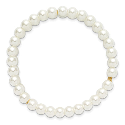 7 Inch 1928 Jewelry Gold-Tone 6mm Ivory Cultura Imitation Pearl 3 Row Stretch Bracelet