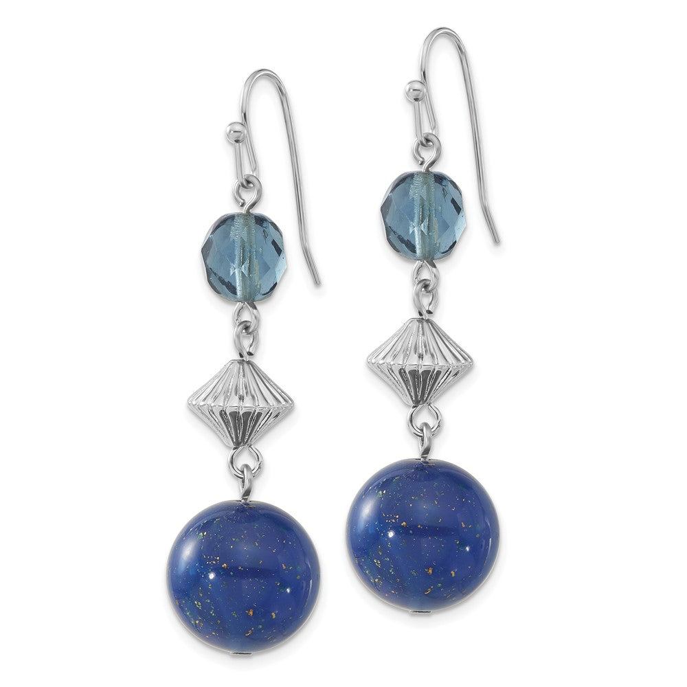 Fashion 1928 Jewelry Silver-Tone Blue Bead And Faceted Crystal Dangle Earrings