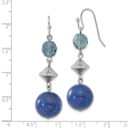 Fashion 1928 Jewelry Silver-Tone Blue Bead And Faceted Crystal Dangle Earrings