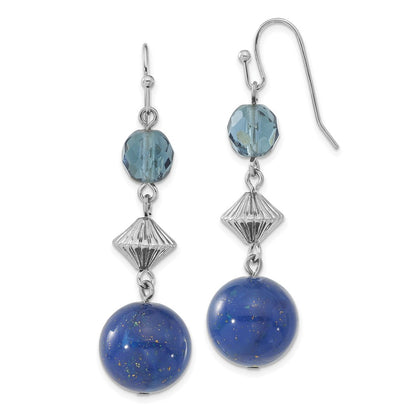 Fashion 1928 Jewelry Silver-Tone Blue Bead And Faceted Crystal Dangle Earrings