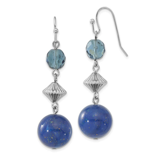 Fashion 1928 Jewelry Silver-Tone Blue Bead And Faceted Crystal Dangle Earrings