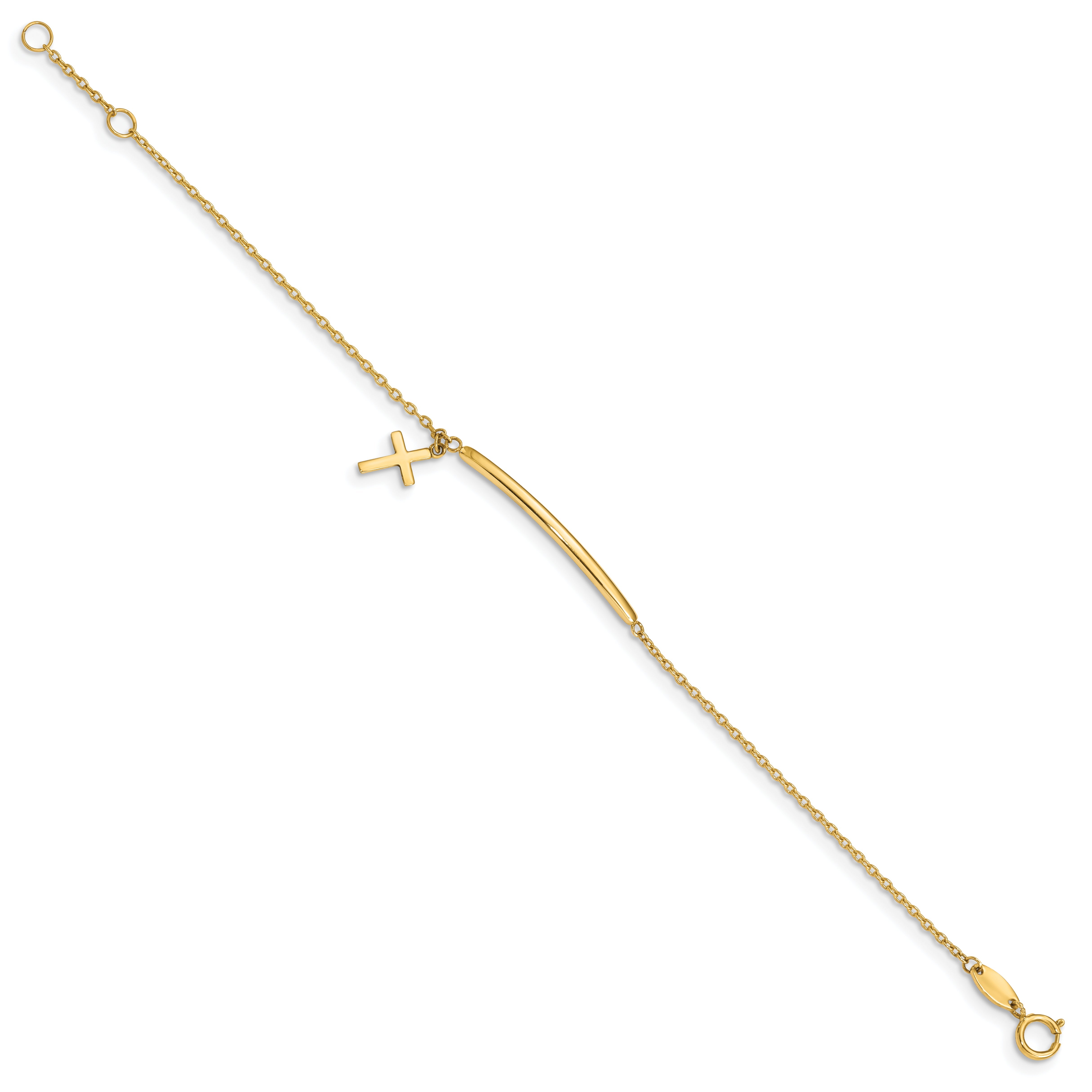 5.5 Inch 14K Children'S Polished Dangle Cross W/.5In Ext. Bracelet