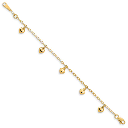 6 Inch 14K Child'S Puffed Heart Charm Bracelet