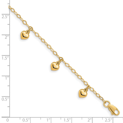 6 Inch 14K Child'S Puffed Heart Charm Bracelet