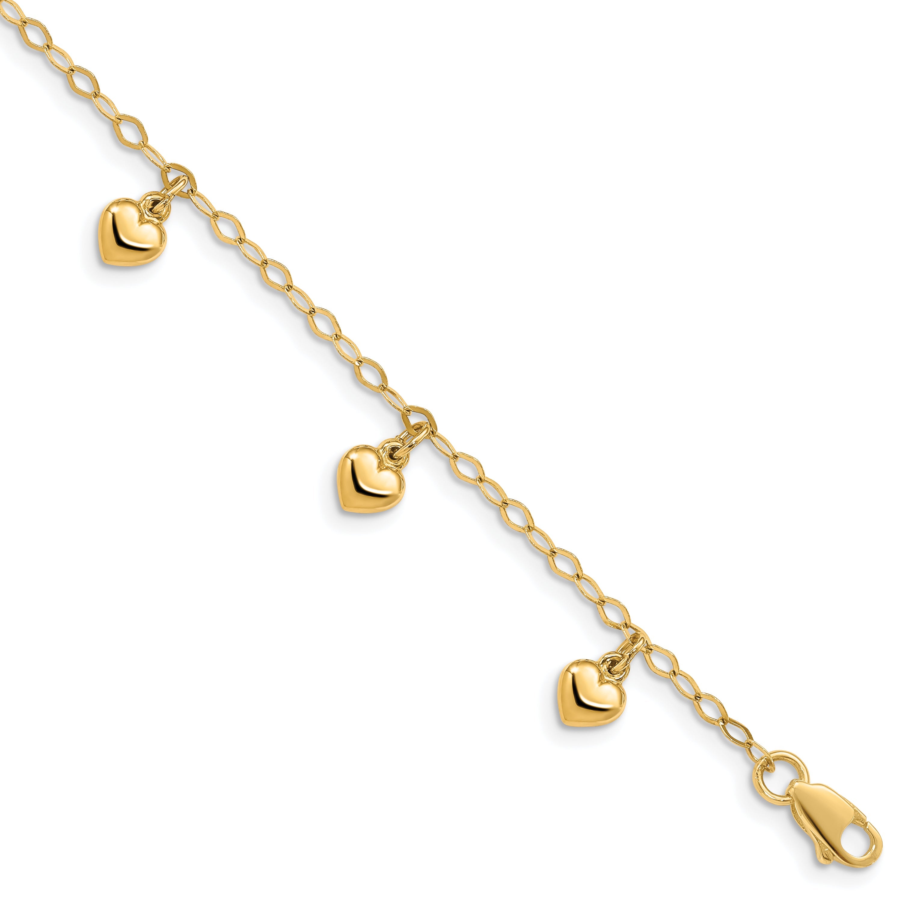 6 Inch 14K Child'S Puffed Heart Charm Bracelet