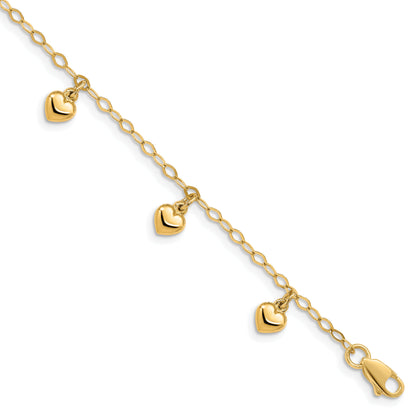 6 Inch 14K Child'S Puffed Heart Charm Bracelet