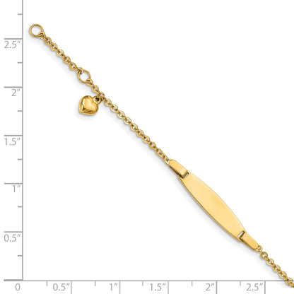 4.5 Inch 14K Polished W/ Dangling Heart W/.5In Ext. Baby Id Bracelet