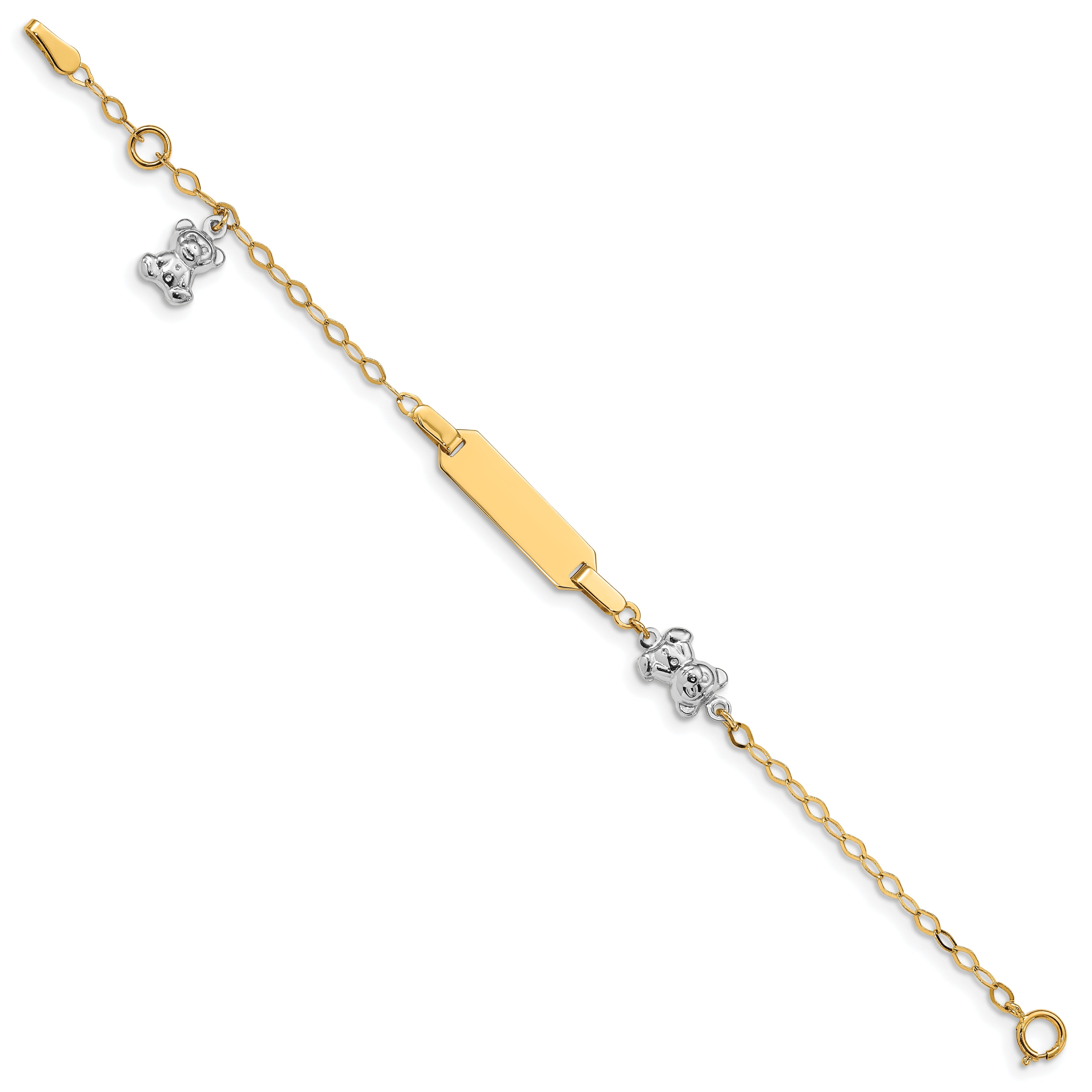 5.5 Inch 14K Two-Tone Children'S Polished Teddy Bearw/.5In Ext. Id Bracelet