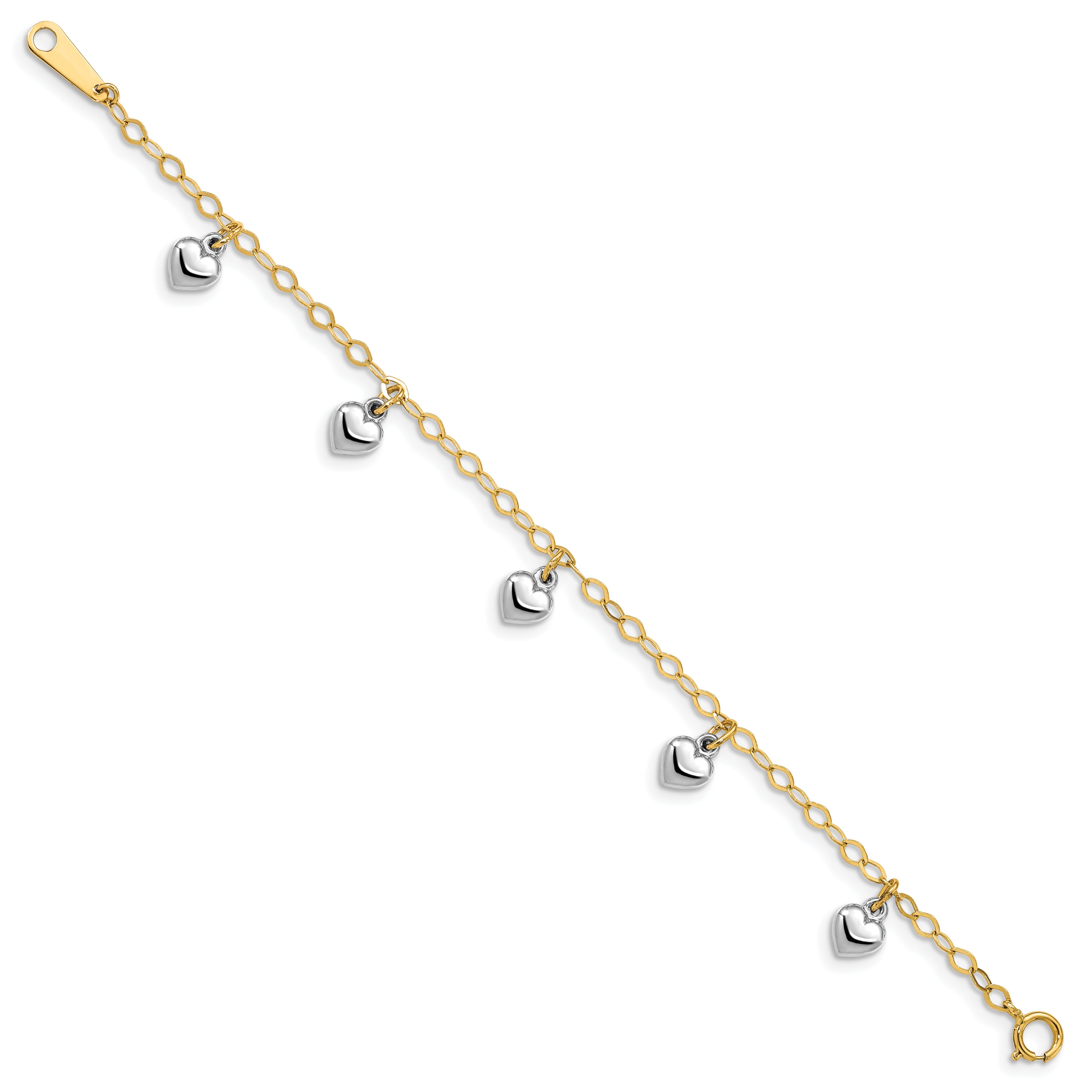 5.5 Inch 14K Two-Tone Polished Dangle Heart Baby Bracelet