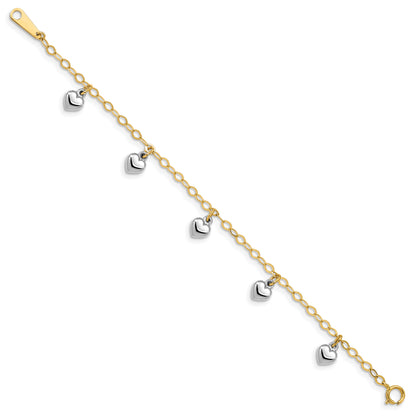 5.5 Inch 14K Two-Tone Polished Dangle Heart Baby Bracelet
