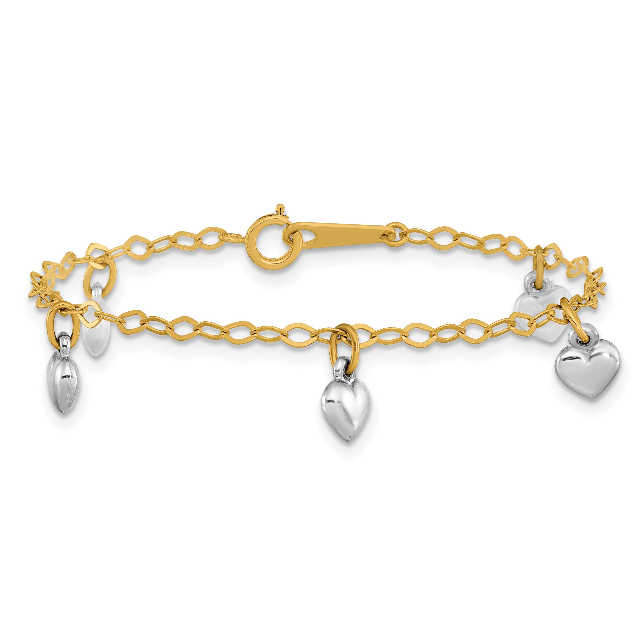 5.5 Inch 14K Two-Tone Polished Dangle Heart Baby Bracelet