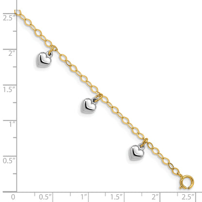 5.5 Inch 14K Two-Tone Polished Dangle Heart Baby Bracelet