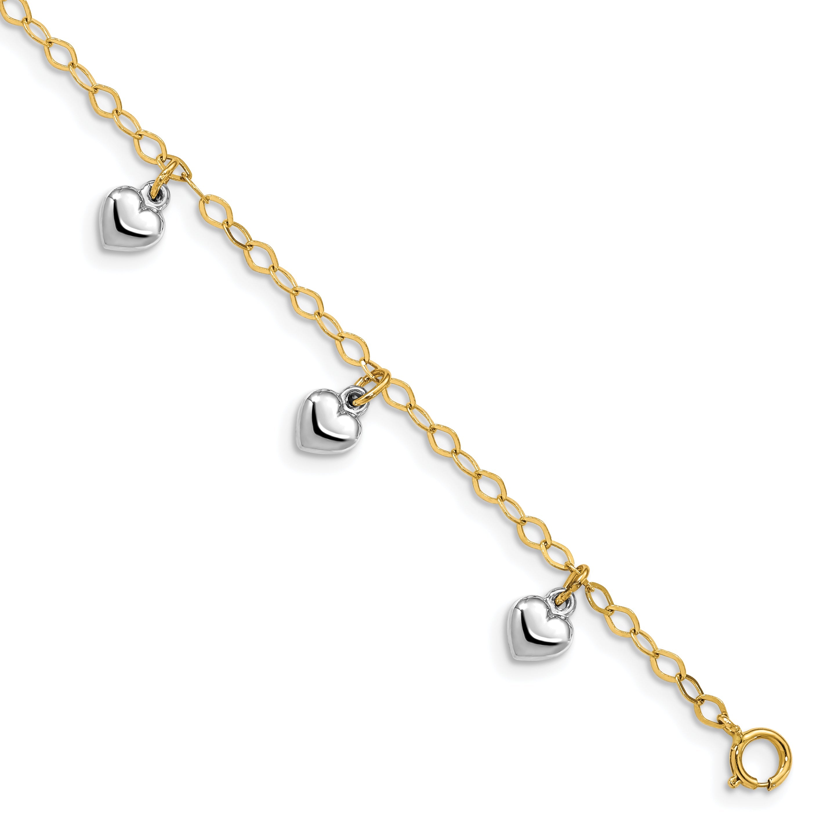 5.5 Inch 14K Two-Tone Polished Dangle Heart Baby Bracelet