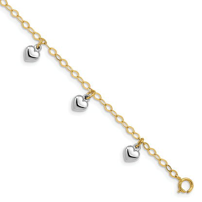 5.5 Inch 14K Two-Tone Polished Dangle Heart Baby Bracelet