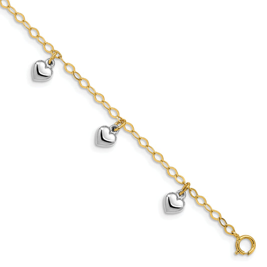 5.5 Inch 14K Two-Tone Polished Dangle Heart Baby Bracelet