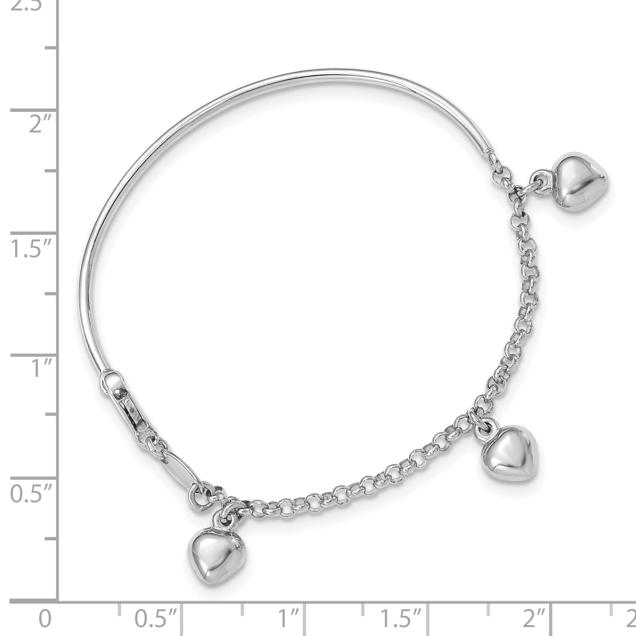 6 Inch 14K White Gold Polished Dangle Heart Baby Bracelet