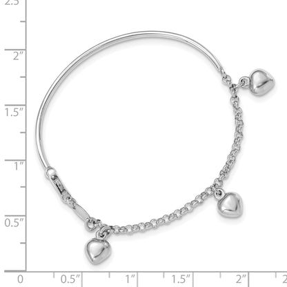 6 Inch 14K White Gold Polished Dangle Heart Baby Bracelet