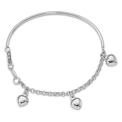 6 Inch 14K White Gold Polished Dangle Heart Baby Bracelet