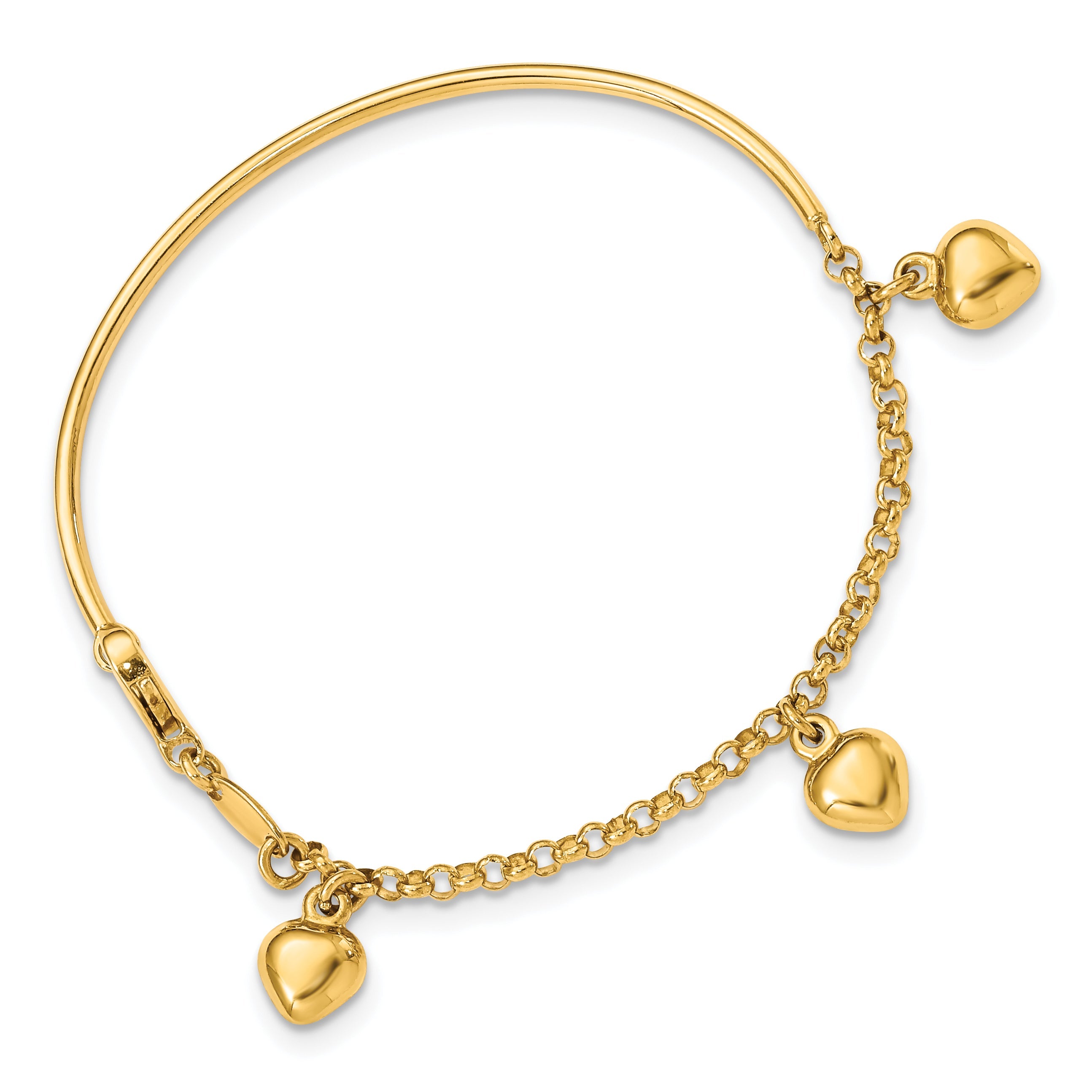 6 Inch 14K Polished Dangle Heart Baby Bracelet