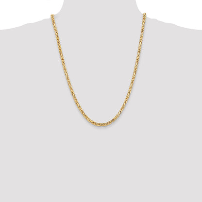 14K Yellow Gold 24 Inch 4mm Byzantine With Lobster Clasp Chain