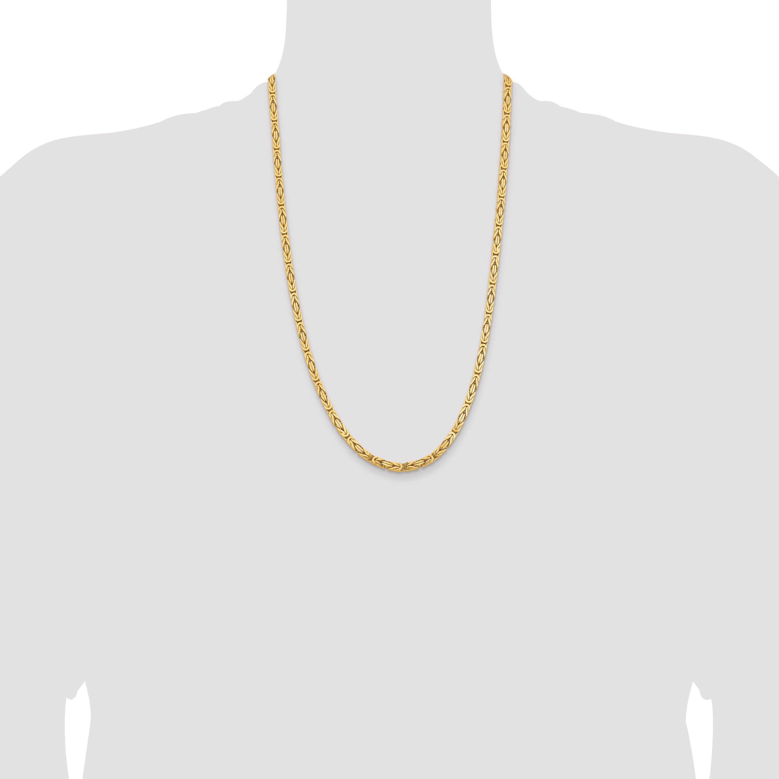 14K Yellow Gold 26 Inch 4mm Byzantine With Lobster Clasp Chain
