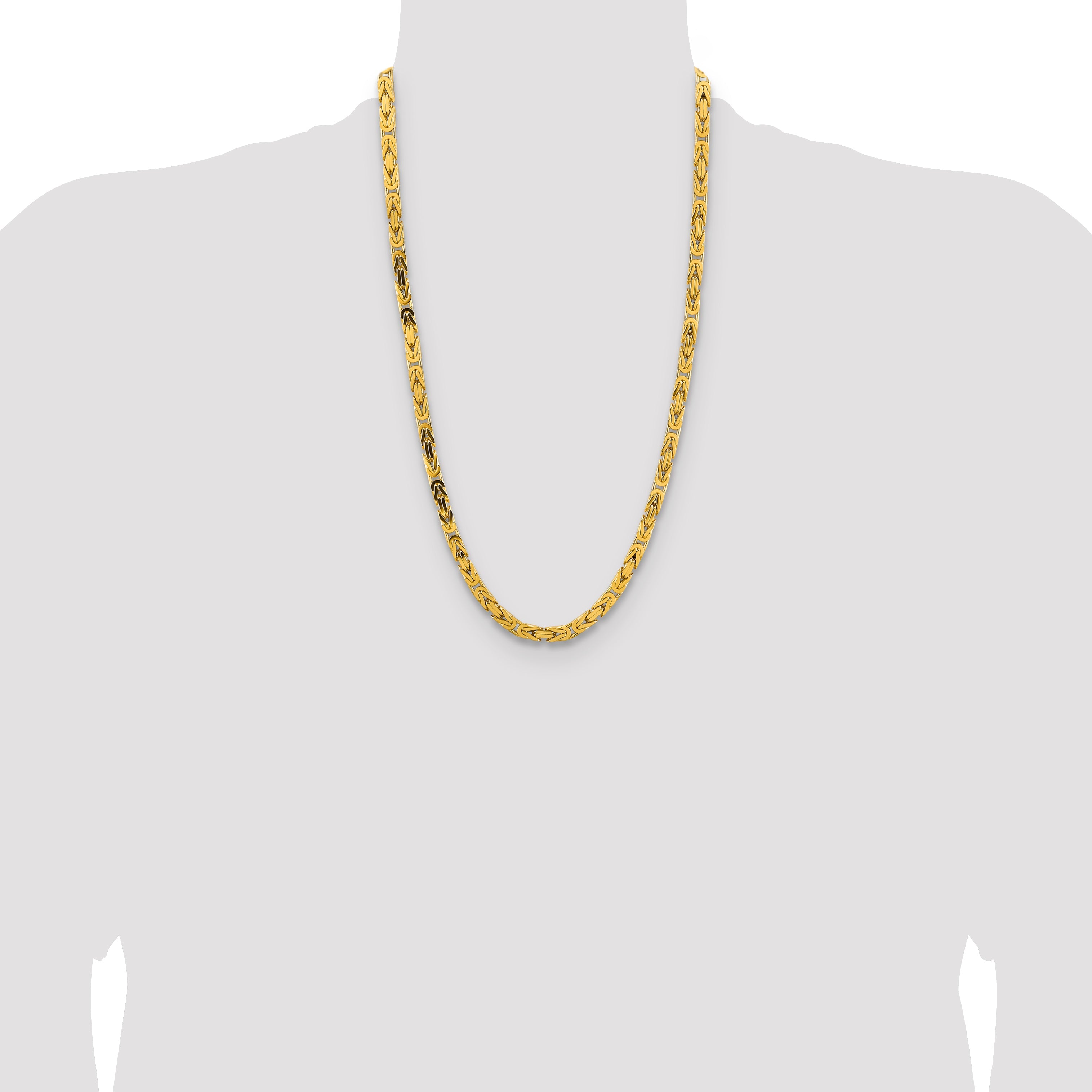 14K Yellow Gold 26 Inch 5.25mm Byzantine With Lobster Clasp Chain