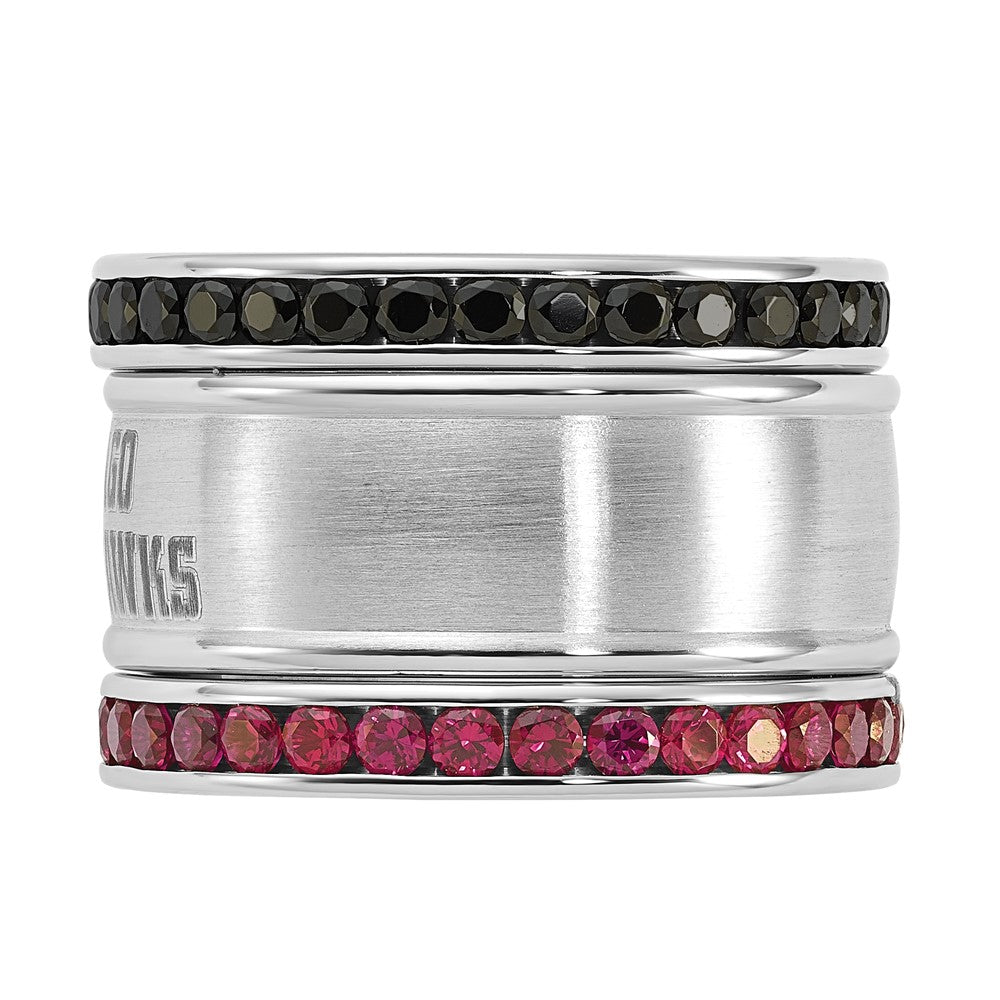 Stainless Steel Nhl Chicago Blackhawks Pink & Black Crystal Stacked Ring Set