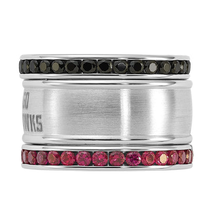 Stainless Steel Nhl Chicago Blackhawks Pink & Black Crystal Stacked Ring Set