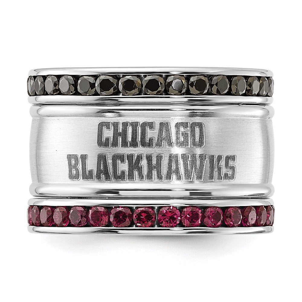 Stainless Steel Nhl Chicago Blackhawks Pink & Black Crystal Stacked Ring Set