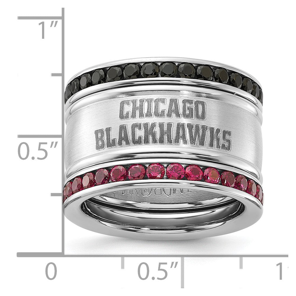 Stainless Steel Nhl Chicago Blackhawks Pink & Black Crystal Stacked Ring Set