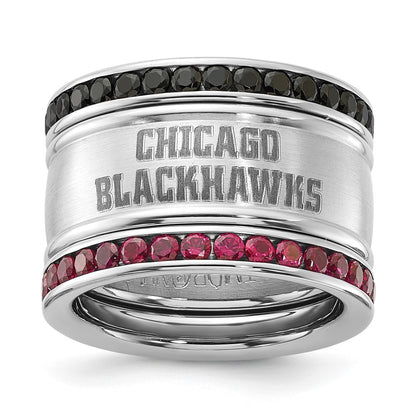 Stainless Steel Nhl Chicago Blackhawks Pink & Black Crystal Stacked Ring Set
