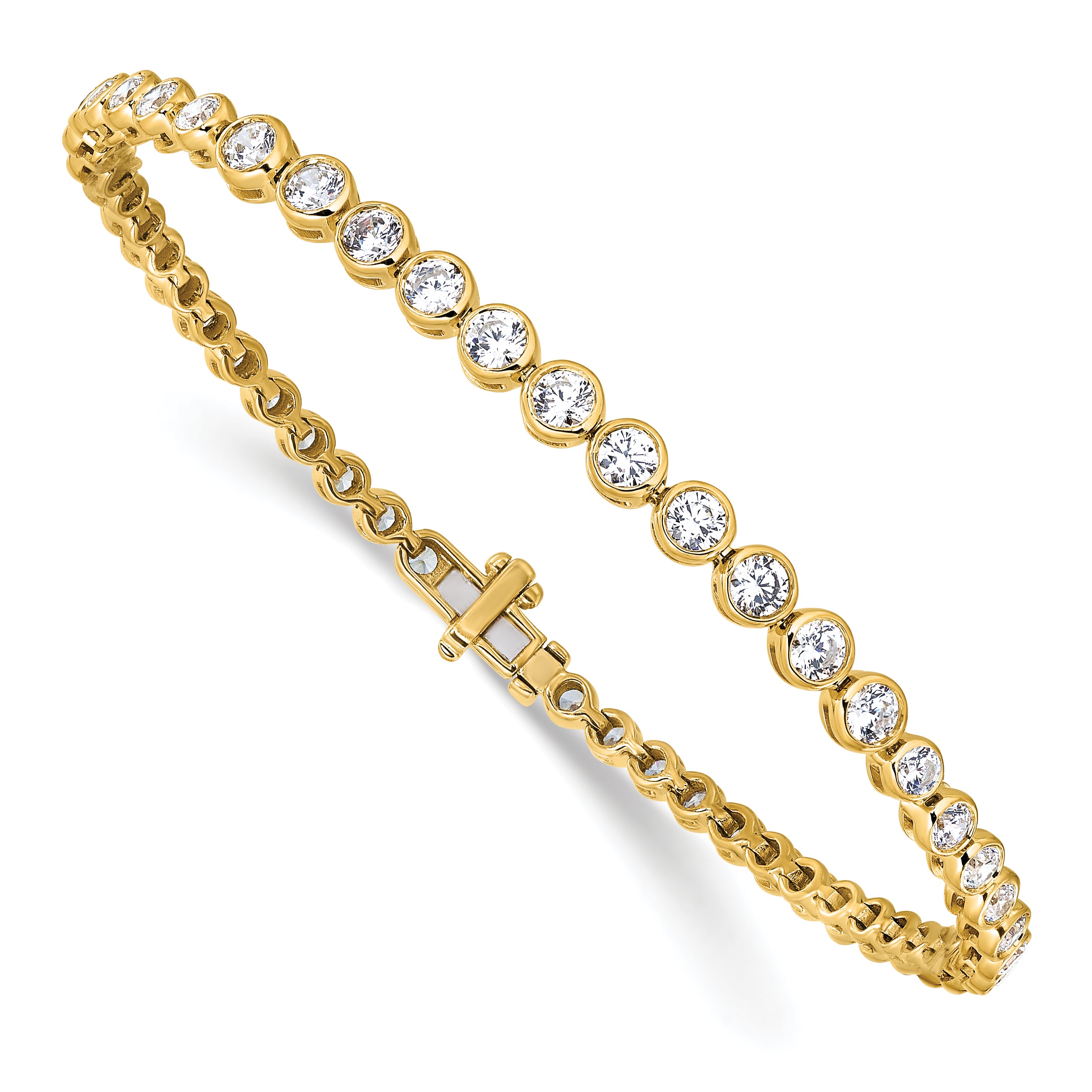 14k Yellow Gold 3 Ct. Lab Grown Diamond VS/SI+ G+ 7 inch Bezel Set Tennis Bracelet