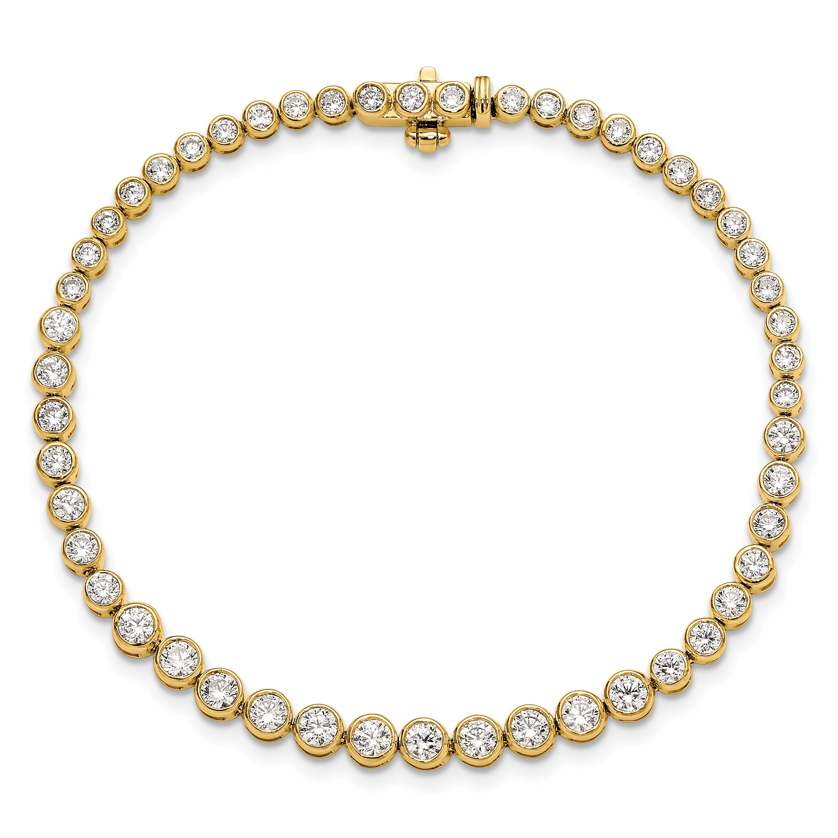 14k Yellow Gold 3 Ct. Lab Grown Diamond VS/SI+ G+ 7 inch Bezel Set Tennis Bracelet