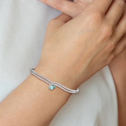 Pure Serenity 14k White Gold 3/4 Ct. Lab Grown Diamond VS/SI+ G+ and Pear Lab Created Paraiba Bangle Bracelet