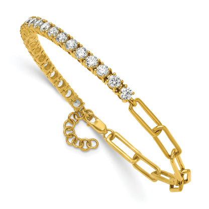 14k Yellow Gold 3 3/4 Ct. Lab Grown Diamond VS/SI+ G+ Half Paperclip 7 inch with an 1 inch exension Bracelet